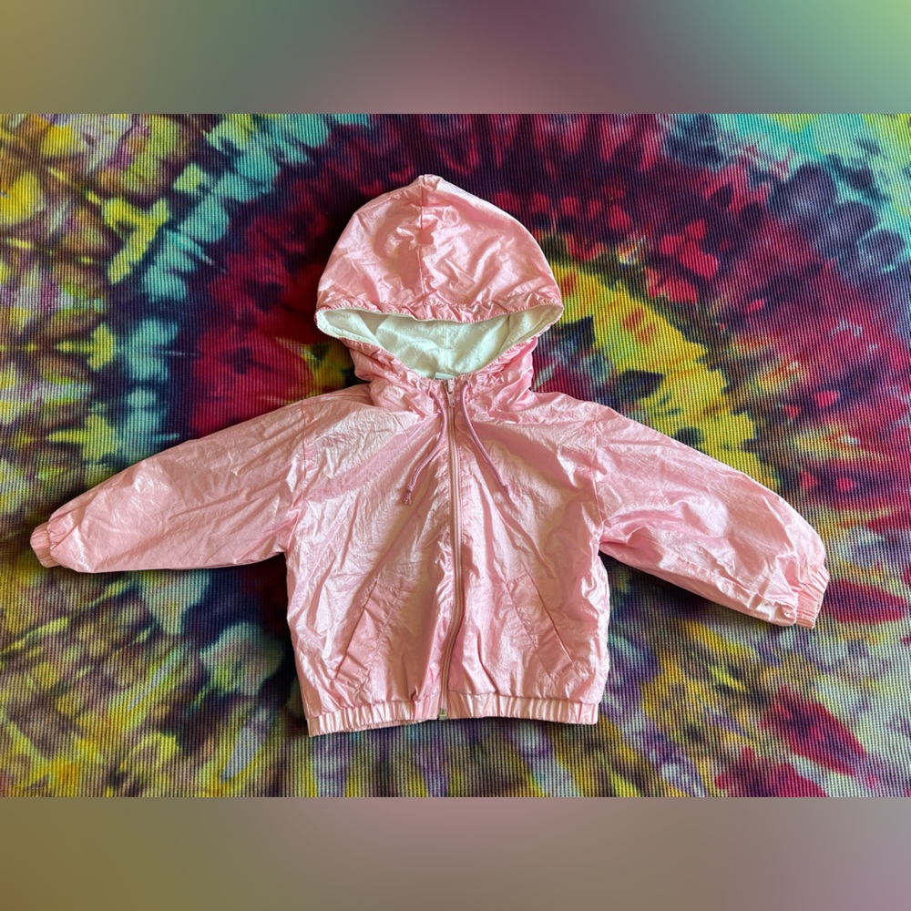 💖 Vintage 90s Baby Pink Raincoat Hoodie Jacket 2T